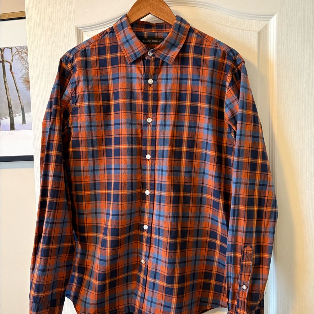 Banana Republic Blue and Orange Checkered Shirt